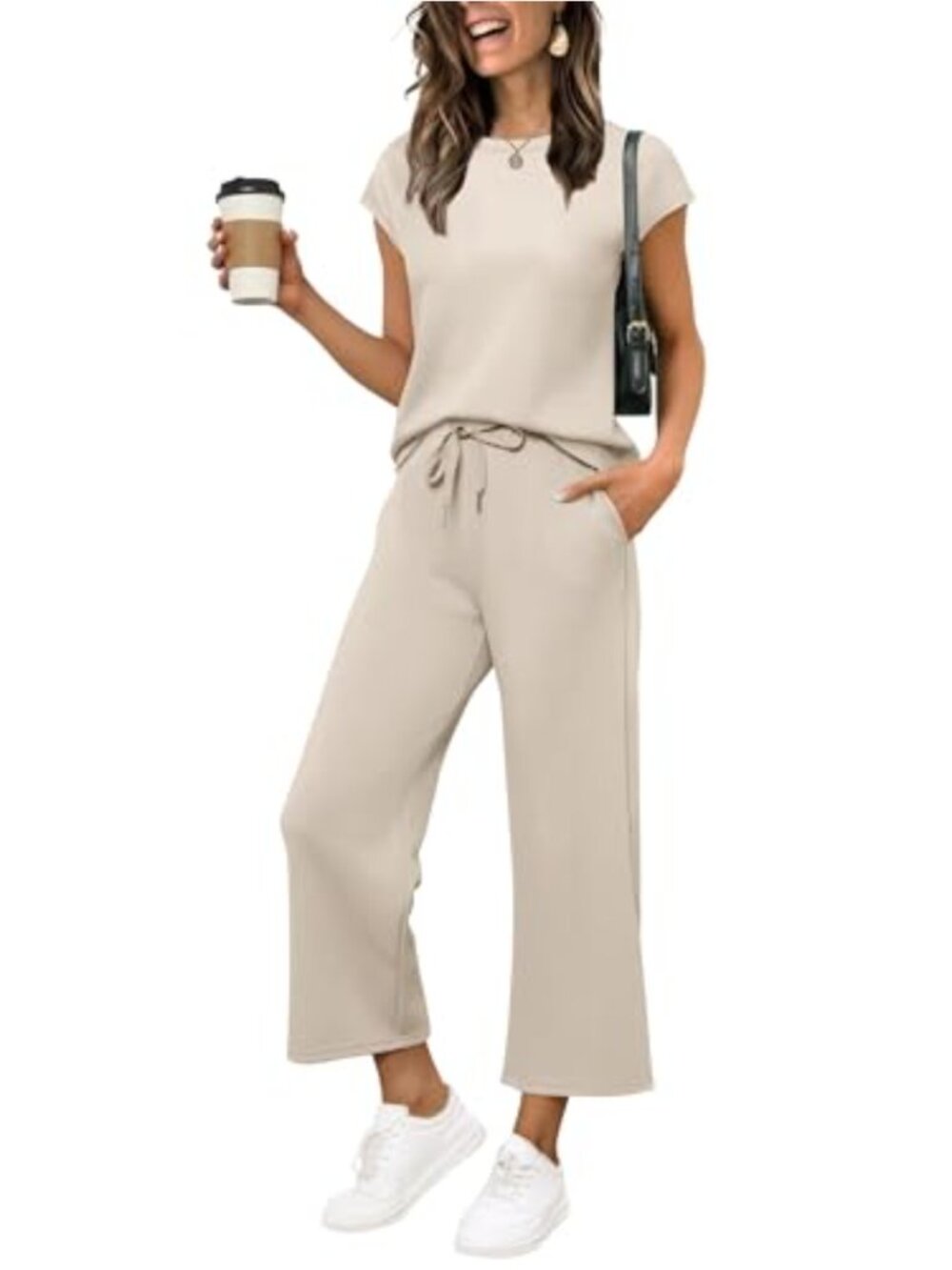 2 Piece Lounge Set Women Summer Cap Sleeve Wide Leg Crop Pants Matching